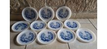 11 assiettes Arcopal motif bleu