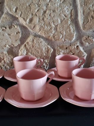 Service à thé 7 personnes rose poudré + sucrier