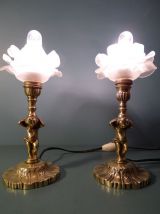 Paire de lampes chérubin art déco en bronze doré