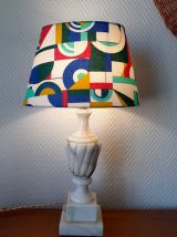 Lampe albâtre vintage avec abat-jour abstrait 