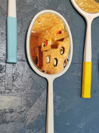 Miroir mural ovale plastique raquette vintage "Blanc"