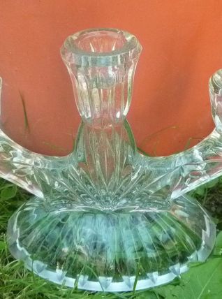 Chandelier 3 feux, verre moulé, vintage