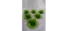 Tasses et soucoupes Duralex en verre vert 