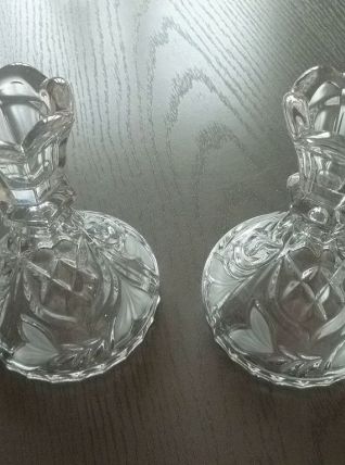 duo de bougeoirs  en verre moulé, vintage
