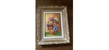 Peinture sur panneau fleurs dans un vase XXe.