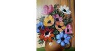 Peinture sur panneau fleurs dans un vase XXe.