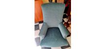 Fauteuil chauffeuse Napoléon 3 en velours bleu 