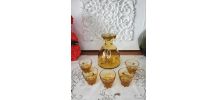 Service à liqueur, carafe et 5 verres teinte ambrée Vintage