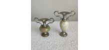 Lot 2 Petits Vases Amphore Décoratif Métal &amp;amp; Onyx