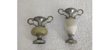 Lot 2 Petits Vases Amphore Décoratif Métal &amp;amp; Onyx