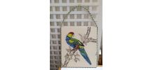Tableau tapisserie sur bois motif perroquet