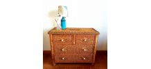 Commode en rotin vintage 1970 