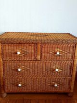 Commode en rotin vintage 1970 