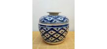 Pot boule en céramique asiatique bleu et blanc 