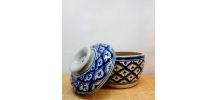 Pot boule en céramique asiatique bleu et blanc 