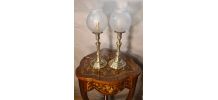 paire de lampe laiton   art deco verre gravé opaque  39x12 