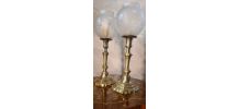 paire de lampe laiton   art deco verre gravé opaque  39x12 