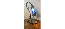   lampe  fonte acier patiné bronze et  tulipe pate de verre 
