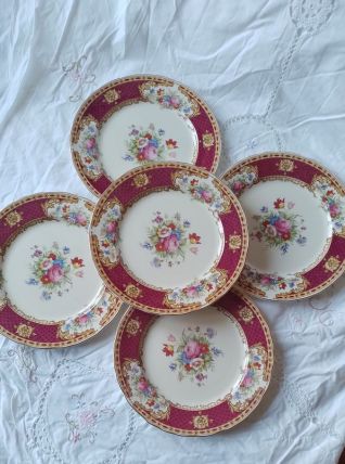5 assietttes à diner/salade en  faïence  fine anglaise