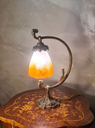 lampe art nouveau ancienne bronze et jolie tulipe hexagonale