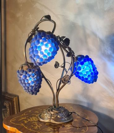 lampe  de salon bronze 1980 venise verre murano bleu  fruit 