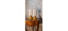 paire de lampe bois conique scandinave abat jour cordon tres