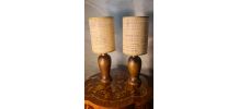 paire de lampe bois scandinave abat jour paille 41x15