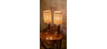 paire de lampe bois scandinave abat jour paille 41x15