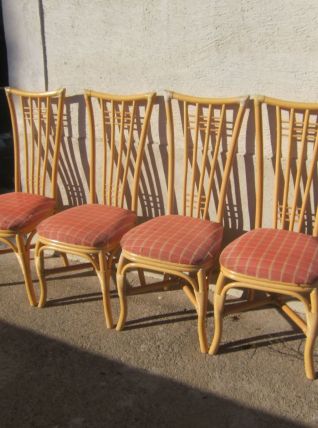lot de 4 chaises en rotin vintage