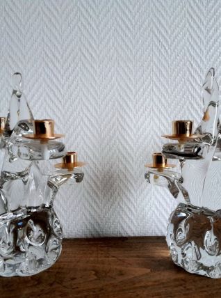 Paire de chandeliers cristal Schneider 1950