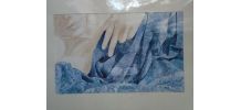 Aquarelle originale Drapé bleu signée et datée