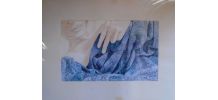 Aquarelle originale Drapé bleu signée et datée