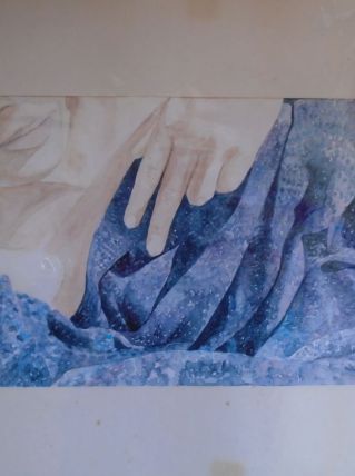Aquarelle originale Drapé bleu signée et datée