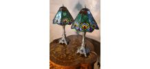 paire de lampe metal argenté art nouveau  38x20  tiffany ver