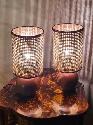 paire lampe de chevet boule en bois scandinave  elec ok  32x
