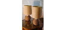 paire de lampe chevet ceram et rotin abat jour 1960 ,, elec 