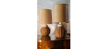paire de lampe chevet ceram et rotin abat jour 1960 ,, elec 