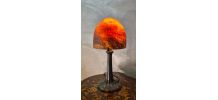 lampe champignon pate de verre pied metal patiné bronze  39x