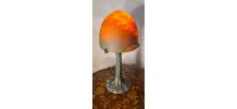 lampe champignon pate de verre pied metal patiné bronze  39x