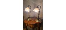 paire de lampes ceram et laiton style art nouveau  ,,tulipe 