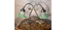 paire de lampe bronze et laiton art nouveau tulipe verre 28x