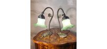 paire de lampe bronze et laiton art nouveau tulipe verre 28x