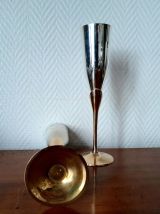 6 flûtes à champagne laiton et métal argenté 1970 