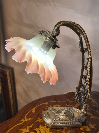lampe bronze art nouveau ancienne 30x25 avec tulipe opalisan