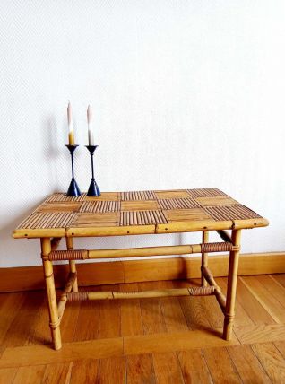 Table basse en bambou refendu style Audoux Minnet 1960 