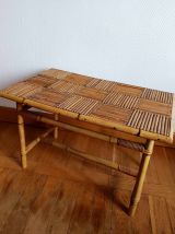 Table basse en bambou refendu style Audoux Minnet 1960 