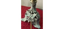 lampe  pied etain laiton  art nouveau , tulipe  verre  rose 