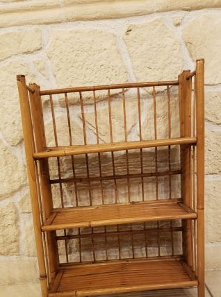 Etagère/bibliothèque pliante vintage en rotin