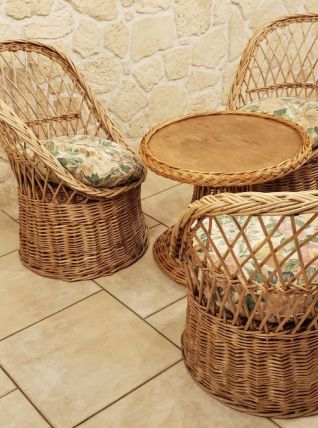 Salon enfant en rotin vintage