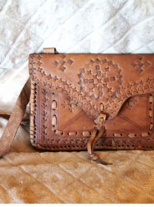 Sac à main vintage en cuir Marocain - Pièce unique artisanal